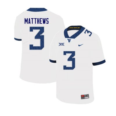 Men's West Virginia Mountaineers NCAA #3 Jackie Matthews White Authentic Nike Stitched College Football Jersey ND15S13II